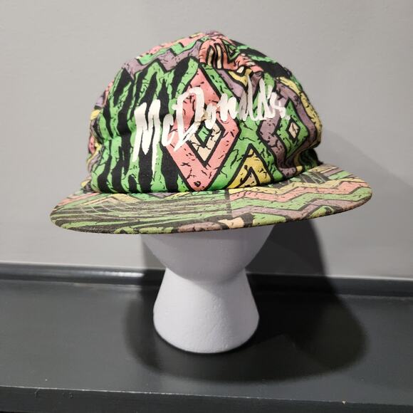 VTG 80s 90s McDonald's Neon Aztec Print Geometric Graffiti Snapback Hat Cap - Picture 6 of 14